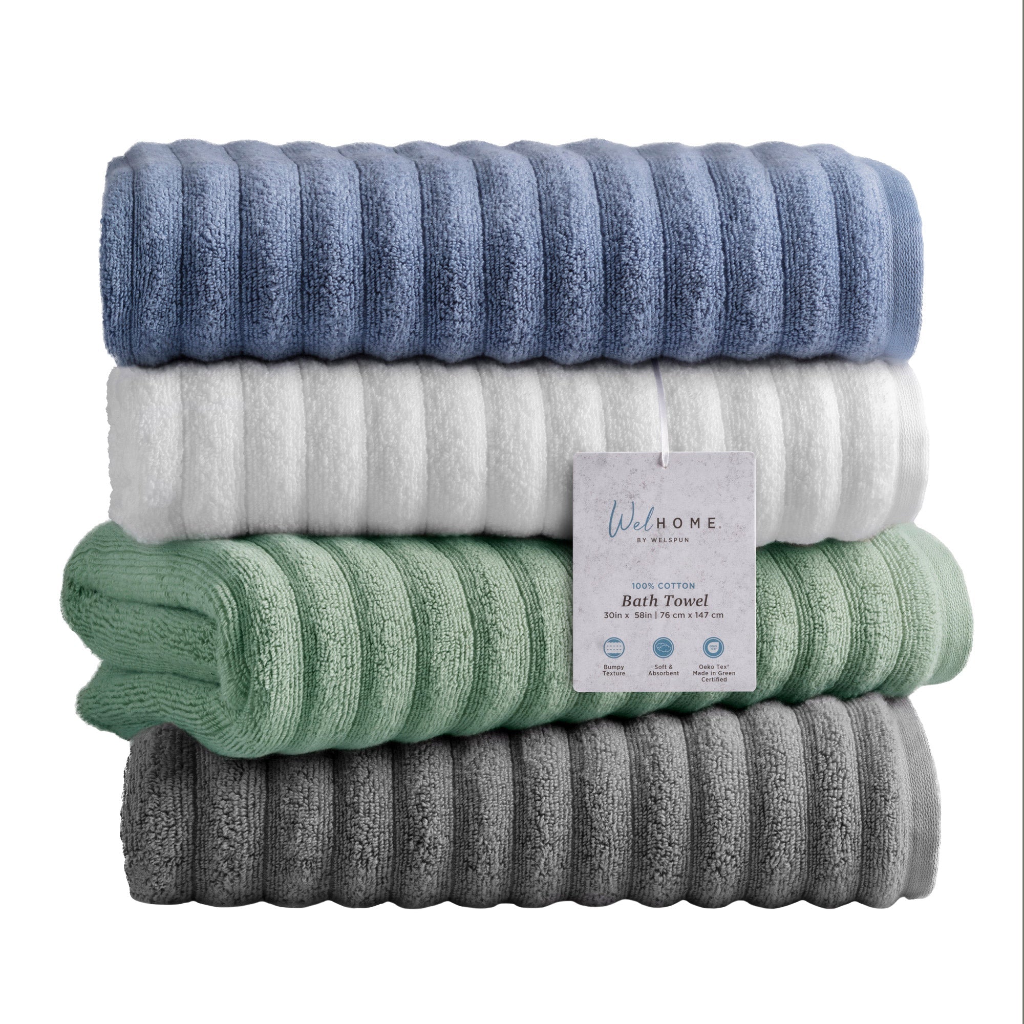 Welhome 100% Cotton Bumpy Textured Bath Towel 2-Piece Set