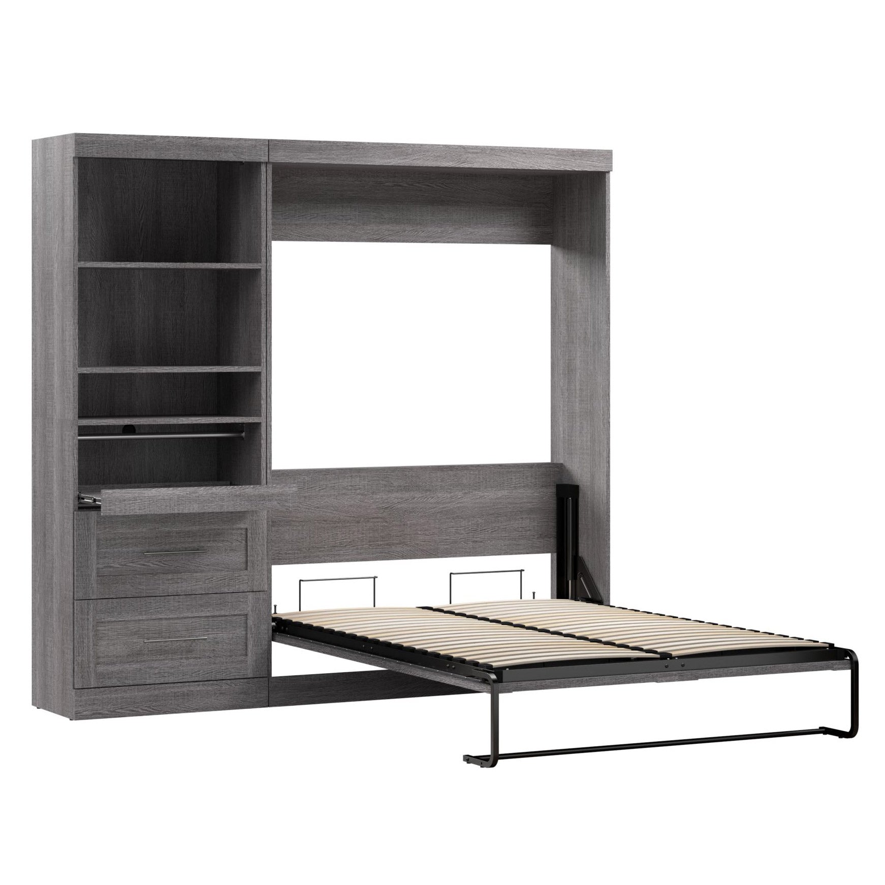 Boutique Full Murphy Bed and Shelving Unit with Drawers and Pull-Out Shelf