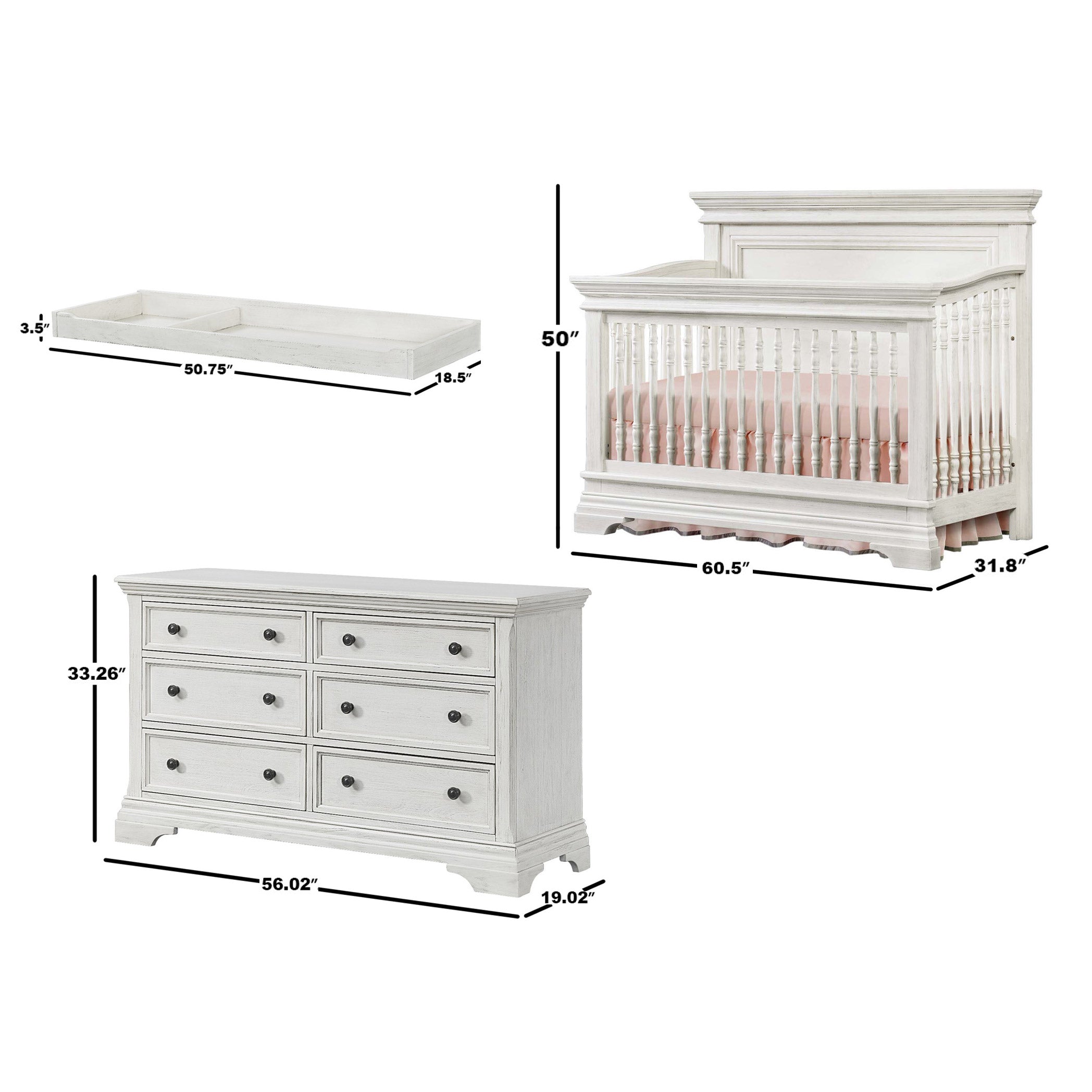 Ashley 2-Piece Crib Set, Brushed White