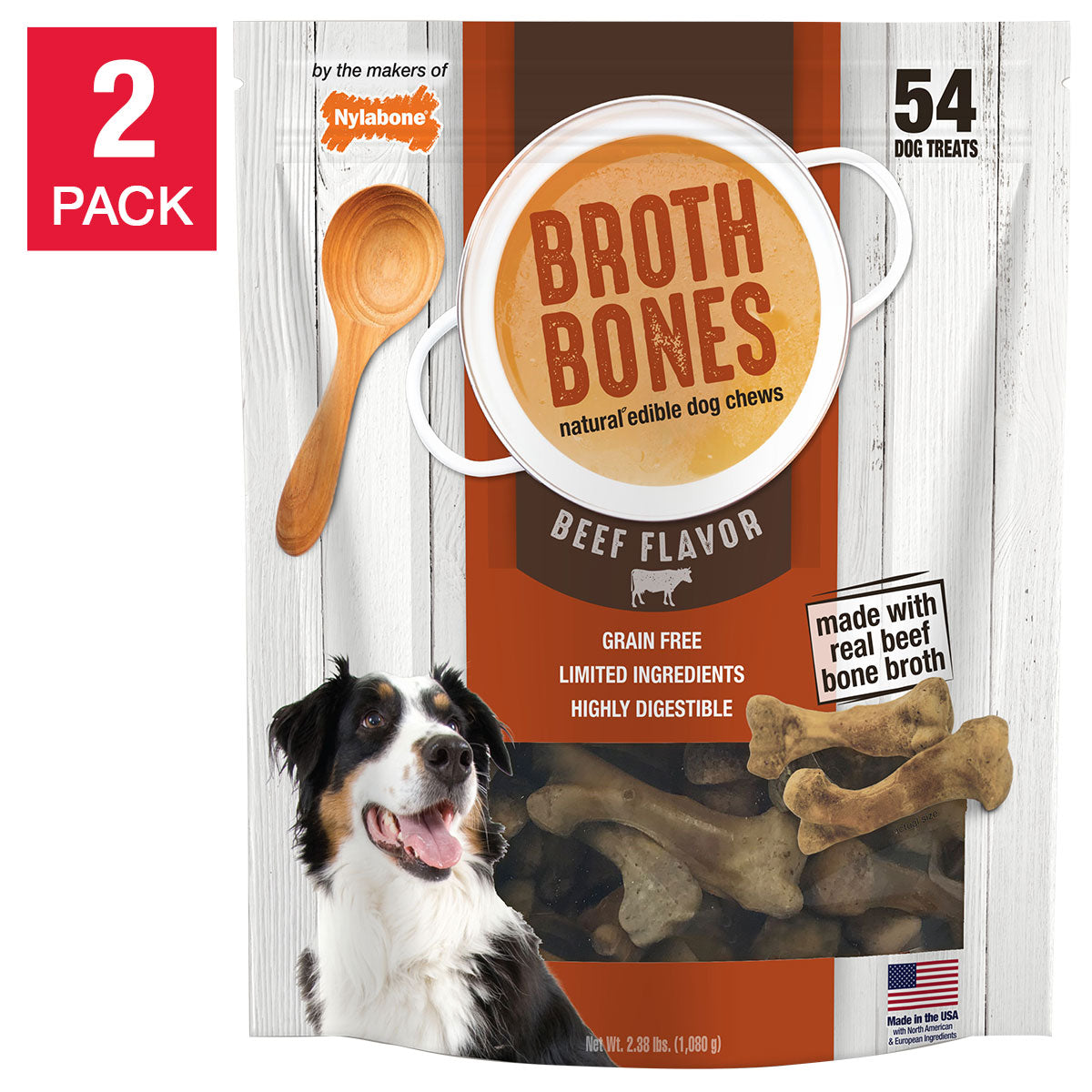 Nylabone Broth Bones Natural Edible Dog Chews 54-count, 2-pack Image