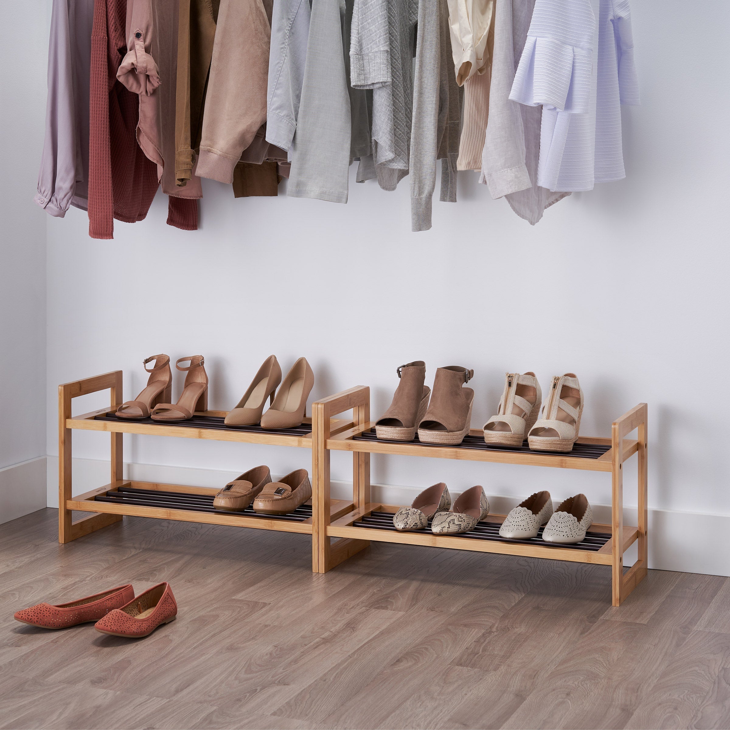 Bamboo Shoe Rack, 2-Pack